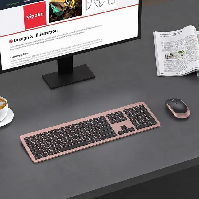 Alt view image 7 of 7 - seenda Rechargeable Wireless Keyboard Mouse Combo Full Size Cordless Keyboard & Mouse Sets with Build-in Lithium Battery Ultra Thin Quiet Keyboard Mice (Black and Rose Gold)