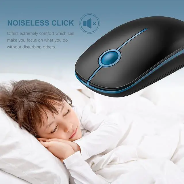 Alt view image 2 of 7 - VssoPlor Wireless Mouse, 2.4G Computer Laptop Mouse, Black Sapphire Blue | Slim Portable Mouse, Plug & Play USB Nano Receiver, Quiet Silent Optical Mice for Notebook, PC, Laptop, Computer