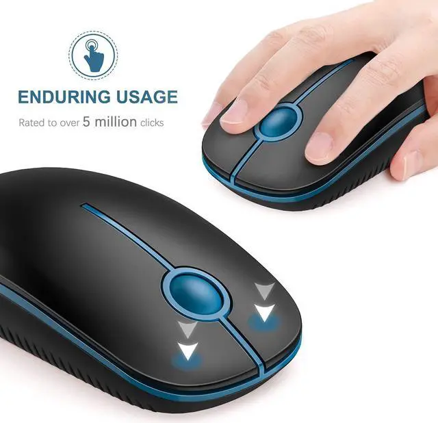 Alt view image 3 of 7 - VssoPlor Wireless Mouse, 2.4G Computer Laptop Mouse, Black Sapphire Blue | Slim Portable Mouse, Plug & Play USB Nano Receiver, Quiet Silent Optical Mice for Notebook, PC, Laptop, Computer
