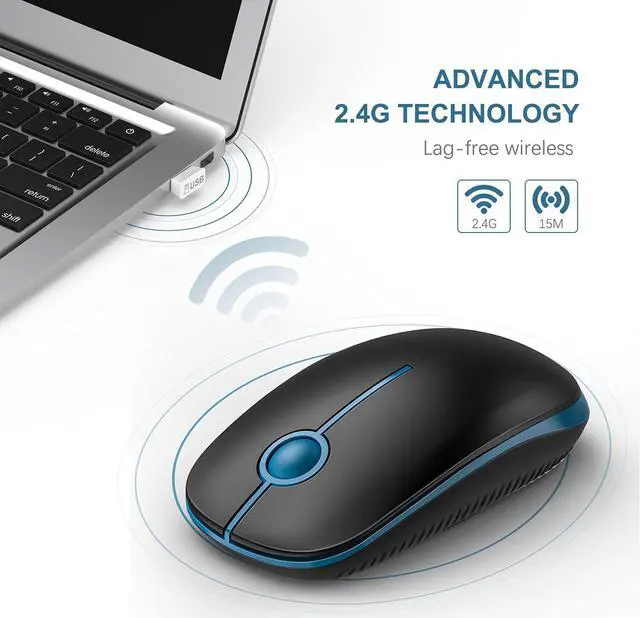 Alt view image 4 of 7 - VssoPlor Wireless Mouse, 2.4G Computer Laptop Mouse, Black Sapphire Blue | Slim Portable Mouse, Plug & Play USB Nano Receiver, Quiet Silent Optical Mice for Notebook, PC, Laptop, Computer