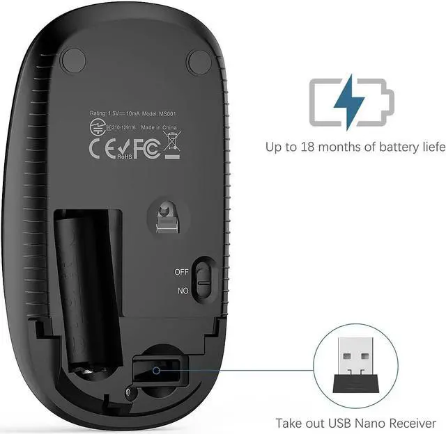 Alt view image 5 of 7 - VssoPlor Wireless Mouse, 2.4G Computer Laptop Mouse, Black Sapphire Blue | Slim Portable Mouse, Plug & Play USB Nano Receiver, Quiet Silent Optical Mice for Notebook, PC, Laptop, Computer