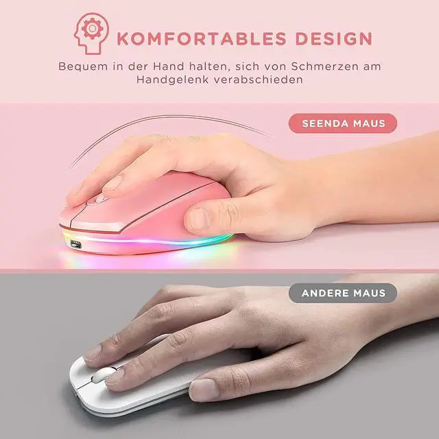 Alt view image 4 of 6 - Wireless Mouse, Rechargeable Light Up Mouse for Laptop, Small Cordless Mice with Quiet Click LED Rainbow Lights for PC Computer Kids Chromebook Windows Mac,Hot Pink