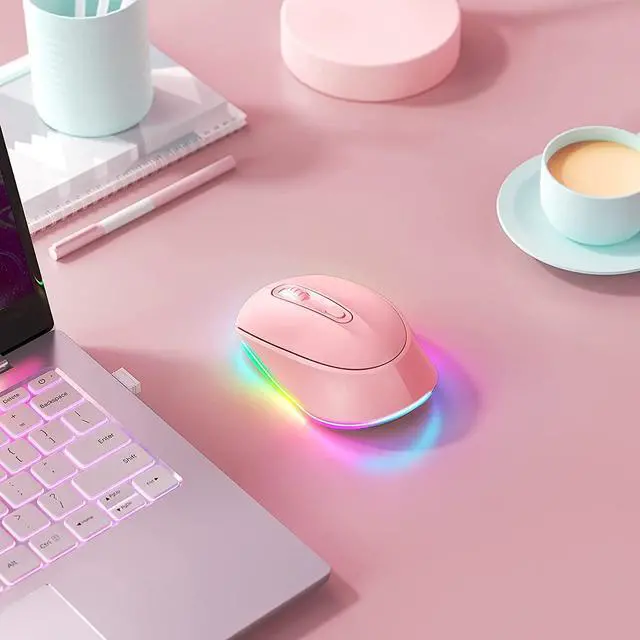 Alt view image 6 of 6 - Wireless Mouse, Rechargeable Light Up Mouse for Laptop, Small Cordless Mice with Quiet Click LED Rainbow Lights for PC Computer Kids Chromebook Windows Mac,Hot Pink