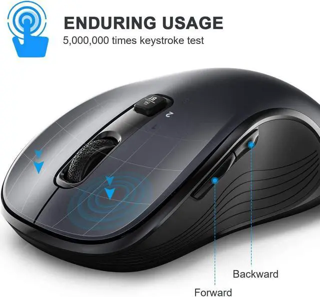 Alt view image 4 of 7 - Wireless Mouse for Laptop, Ergonomic Computer Mouse with Triple Mode (Dual Bluetooth + USB) and 3 Adjustable Levels, 6 Button Cordless Mouse Bluetooth Mouse for Windows Mac PC Notebook(Grey)