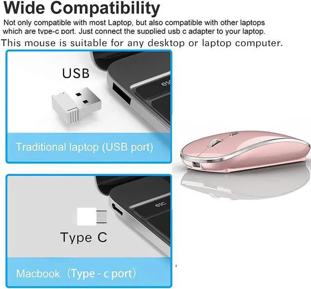 Alt view image 6 of 7 - Wireless Mouse for MacBook Pro MacBook Air Mac iMac Desktop Computer Chromebook Win7/8/10 PC HP Dell Laptop (Rose Gold)