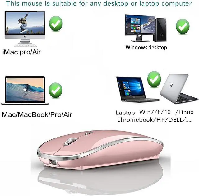 Alt view image 5 of 7 - Wireless Mouse for MacBook Pro MacBook Air Mac iMac Desktop Computer Chromebook Win7/8/10 PC HP Dell Laptop (Rose Gold)