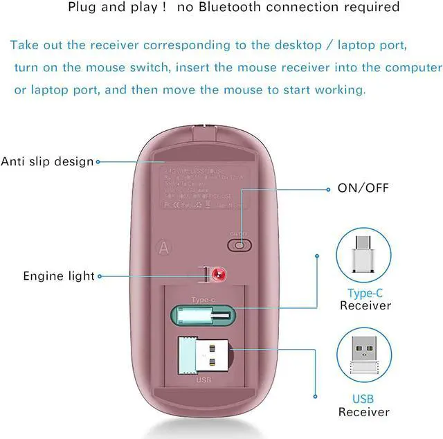 Alt view image 4 of 7 - Wireless Mouse for MacBook Pro MacBook Air Mac iMac Desktop Computer Chromebook Win7/8/10 PC HP Dell Laptop (Rose Gold)
