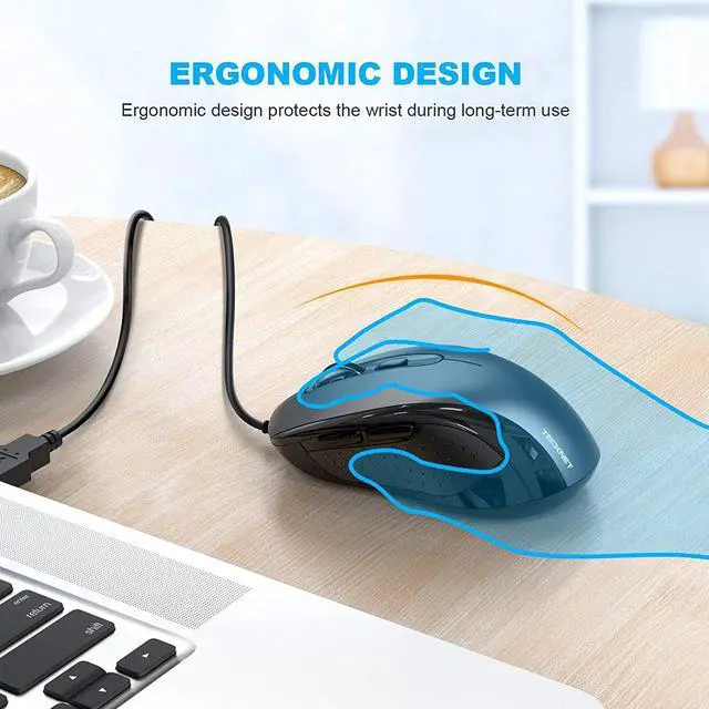 Alt view image 4 of 7 - TECKNET Wired Mouse USB Wired Computer Mouse 3600DPI 4 Adjustable Levels 6-Button Ergonomic Mice Home and Office Mouse for Laptop PC Desktop Notebook - Grey