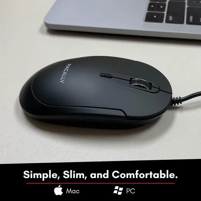 Alt view image 2 of 7 - Macally Quiet Wired Mouse for Laptop or Desktop USB Computer Mouse Wired with Optical Sensor and Adjustable DPI - Comfortable Corded Mouse for PC Windows Chromebook Mac Notebook - Black