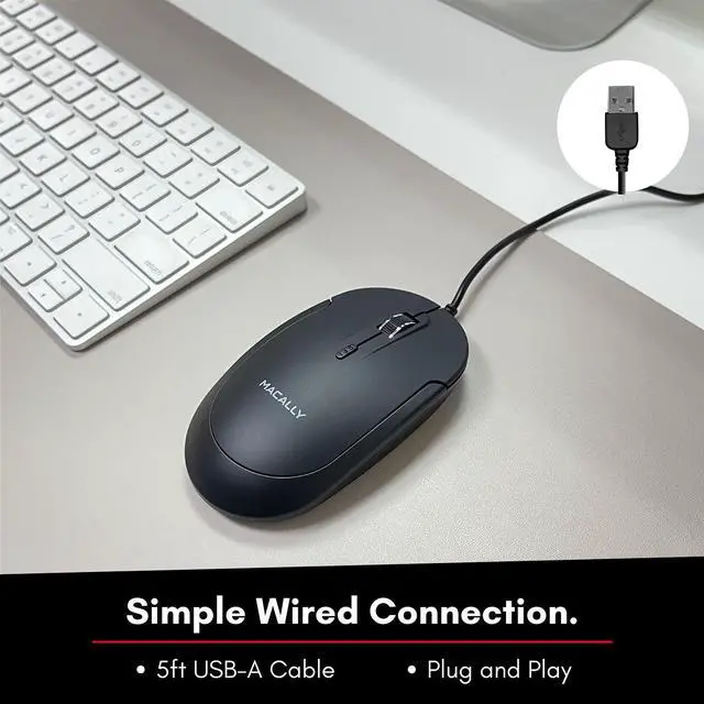 Alt view image 3 of 7 - Macally Quiet Wired Mouse for Laptop or Desktop USB Computer Mouse Wired with Optical Sensor and Adjustable DPI - Comfortable Corded Mouse for PC Windows Chromebook Mac Notebook - Black