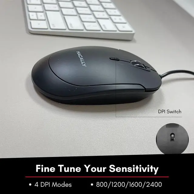 Alt view image 5 of 7 - Macally Quiet Wired Mouse for Laptop or Desktop USB Computer Mouse Wired with Optical Sensor and Adjustable DPI - Comfortable Corded Mouse for PC Windows Chromebook Mac Notebook - Black