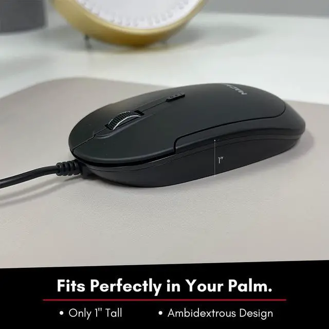 Alt view image 6 of 7 - Macally Quiet Wired Mouse for Laptop or Desktop USB Computer Mouse Wired with Optical Sensor and Adjustable DPI - Comfortable Corded Mouse for PC Windows Chromebook Mac Notebook - Black