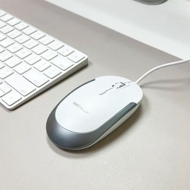 Alt view image 2 of 7 - Macally Silent Wired Mouse - Slim & Compact USB Mouse for Apple Mac or Windows PC Laptop/Desktop - Designed with Optical Sensor & DPI Switch - Simple & Comfortable Wired Computer Mouse (White)