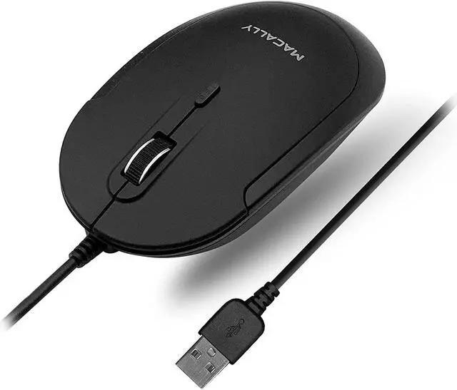 Main image of Macally Quiet Wired Mouse for Laptop or Desktop USB Computer Mouse Wired with Optical Sensor and Adjustable DPI - Comfortable Corded Mouse for PC Windows Chromebook Mac Notebook - Black