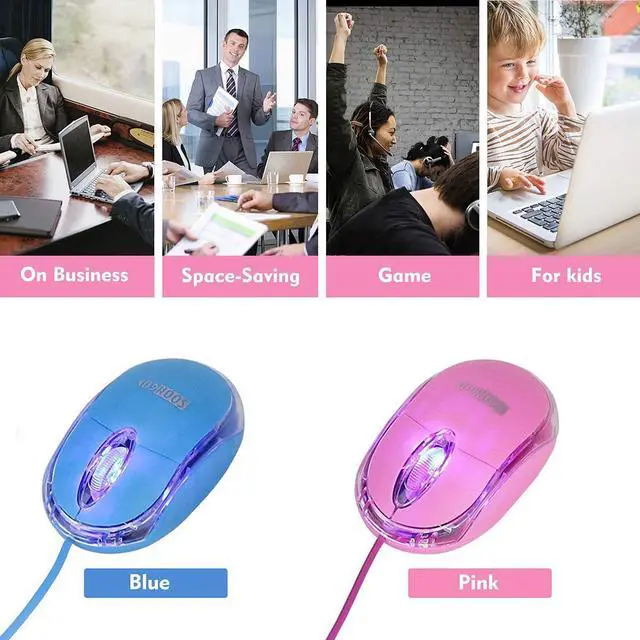 Alt view image 6 of 7 - Kids Mouse 2 Pack [Pink Blue] for Laptop Mini USB Optical Wired Mice fit for Kids Girls Lady use Compatible with Computer Laptop PC Desktop Windows 7/8/10/XP Vista and Mac