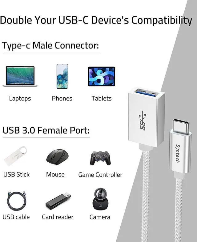 Alt view image 5 of 7 - USB C to USB Adapter 2 Pack USB C to USB3 Adapter USB Type C to USB Thunderbolt 3 to USB Female Adapter OTG Cable