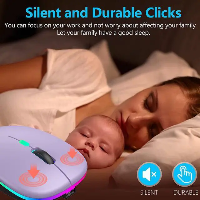 Alt view image 3 of 7 - LED Wireless Mouse, Rechargeable Slim Silent Mice 2.4G Portable Office Optical Mouse with USB Receiver and Type-C Adapter, 3 Adjustable DPI for Laptop, Computer, PC, Notebook, Desktop (Light Purple)