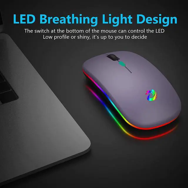 Alt view image 4 of 7 - LED Wireless Mouse, Rechargeable Slim Silent Mice 2.4G Portable Office Optical Mouse with USB Receiver and Type-C Adapter, 3 Adjustable DPI for Laptop, Computer, PC, Notebook, Desktop (Light Purple)