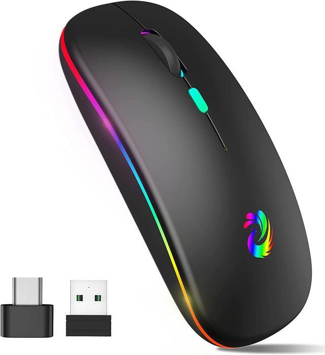 LED Wireless Mouse, Rechargeable Slim Silent Mice 2.4G Portable Office  Optical Mouse with USB Receiver and Type-C Adapter, 3 Adjustable DPI for  Laptop, Computer, PC, Notebook, Desktop (Black) 