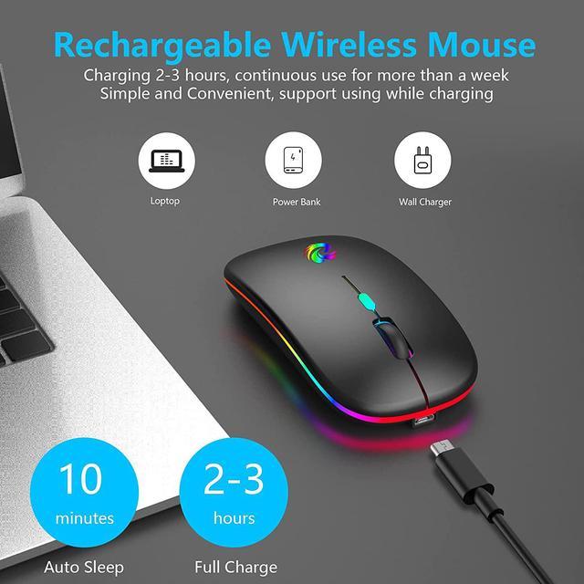 LED Wireless Mouse, Rechargeable Slim Silent Mice 2.4G Portable Office  Optical Mouse with USB Receiver and Type-C Adapter, 3 Adjustable DPI for  Laptop, Computer, PC, Notebook, Desktop (Black) 