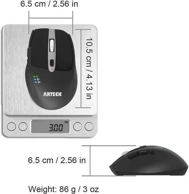 Alt view image 6 of 7 - Arteck Multi-Device Wireless Bluetooth Mouse with Nano USB Receiver Ergonomic Right Hand Silent Clicking for Computer Desktop PC Laptop Mac iPad and Windows 10/8 iPad OS Build in Rechargeable Battery