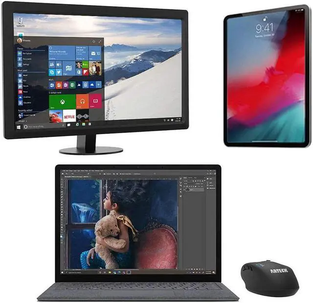 Alt view image 7 of 7 - Arteck Multi-Device Wireless Bluetooth Mouse with Nano USB Receiver Ergonomic Right Hand Silent Clicking for Computer Desktop PC Laptop Mac iPad and Windows 10/8 iPad OS Build in Rechargeable Battery