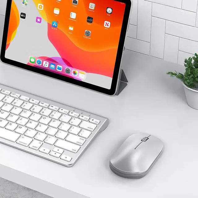 Alt view image 6 of 7 - Bluetooth Mouse for iPad and iPhone (iPadOS 13 / iOS 13 and Above), Ultra-Thin Wireless Mouse Compatible with Bluetooth Enabled Computer, Laptop, PC, Notebook, and Mac Series (Silver)