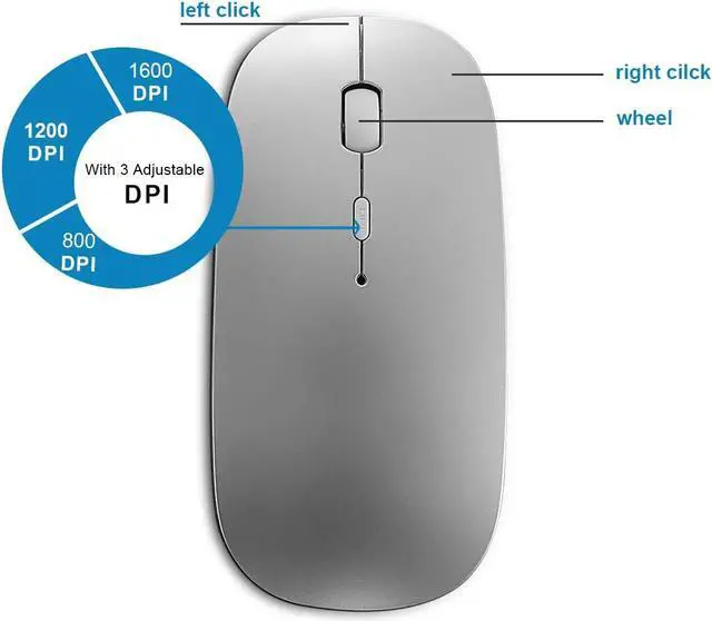 Alt view image 5 of 6 - Bluetooth Mouse for Mac/Laptop/iPad/iPhone/Android PC Rechargable Quiet Slim Wireless Mice Compatible with OS/Windows/Linux/Tablet/MacBook Pro/MacBook Air Silver
