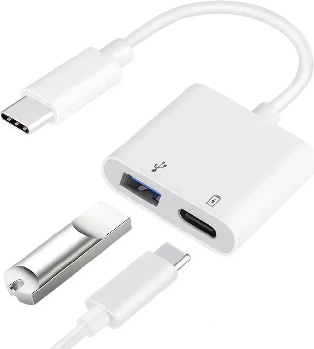 Main image of USB C OTG Adapter with Power 2 in 1 USB C to USB Female with 60W PD Charging Port Adapter Compatible with Galaxy S23/S22/S21/S21+ LG V40/30 Google Pixel 7/6/6XL Google Chromecast with Google TV