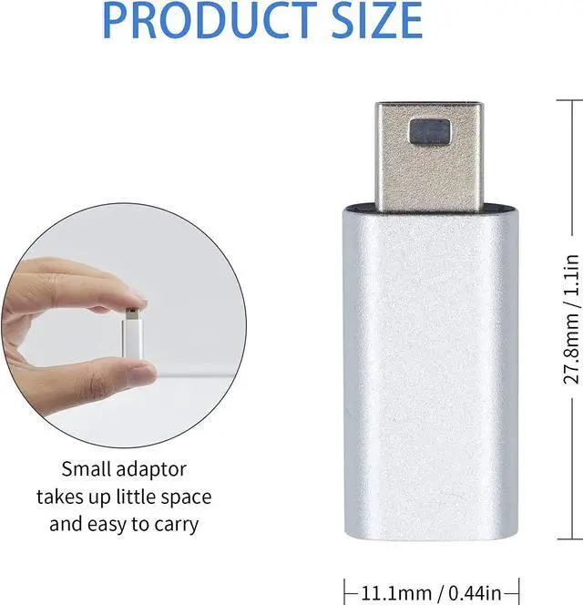 Alt view image 4 of 6 - USB Mini to USB C Adapter, Mini USB to USB C, 480 Mbps USB C Female to Mini USB Male Adapter, USB C to Mini USB 2.0 Adapter for Data Syncing and Charging. (Silver)
