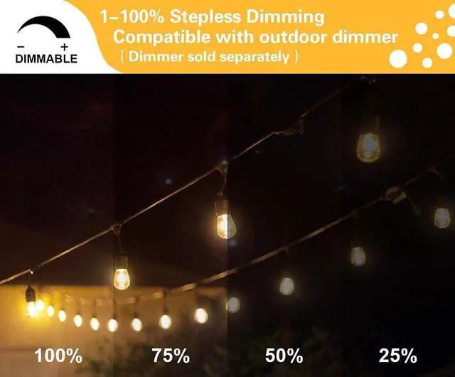 Alt view image 3 of 6 - SUNTHIN 2 Pack 48FT Outdoor String Lights,Hanging Incandescent String Lights Commercial Grade Waterproof Patio Light Outside with Dimmable Connectable Edison Glass Bulbs for Bistro,Party,Holiday Decor