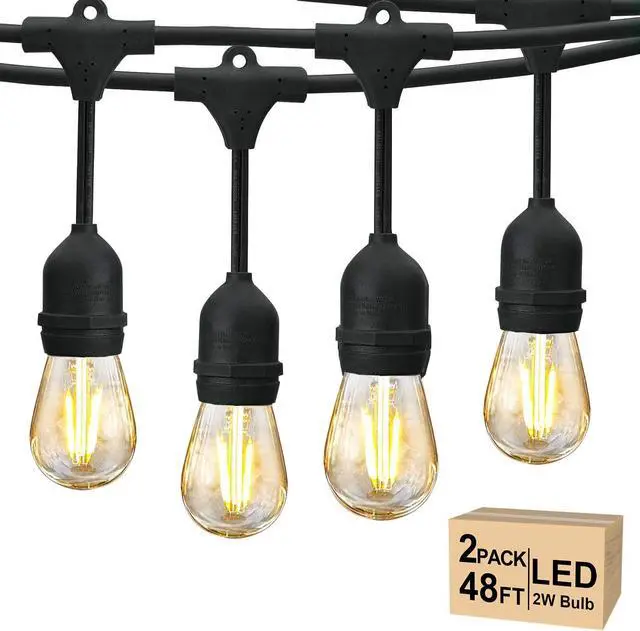 Main image of Svater 96 FT Outdoor String Lights 2W, Patio Light for Outside with 32 Antique S14 Plastic LED Bulbs, IP65 Waterproof Hanging Cafe Market Lighting, ETL-Listed Dimmable Warm White 2700K (48 FT x 2)