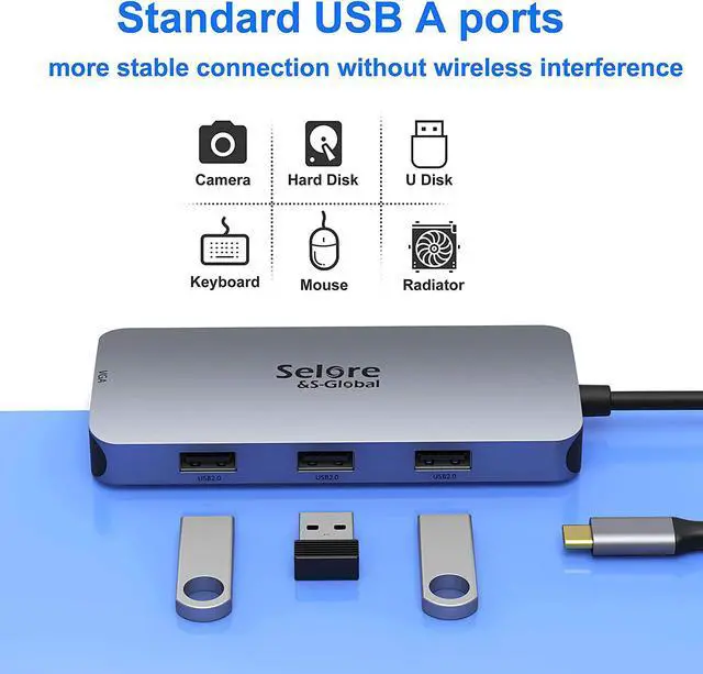 Alt view image 6 of 7 - USB C to Dual HDMI Adapter,7 in 1 USB C Docking Station to Dual HDMI Displayport VGA Adapter,USB C to 3USB 2.0, Multi Monitor Adapter for Dell XPS 13 15,Lenovo Yoga,Huawei Matebook X pro,etc