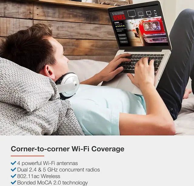 Alt view image 3 of 6 - ScreenBeam WCB6200Q MoCA 2.0 WiFi Extender with 4 Internet Antennas 5GHz, Gigabit Ethernet, Bonded MoCA, Fast WiFi for Home