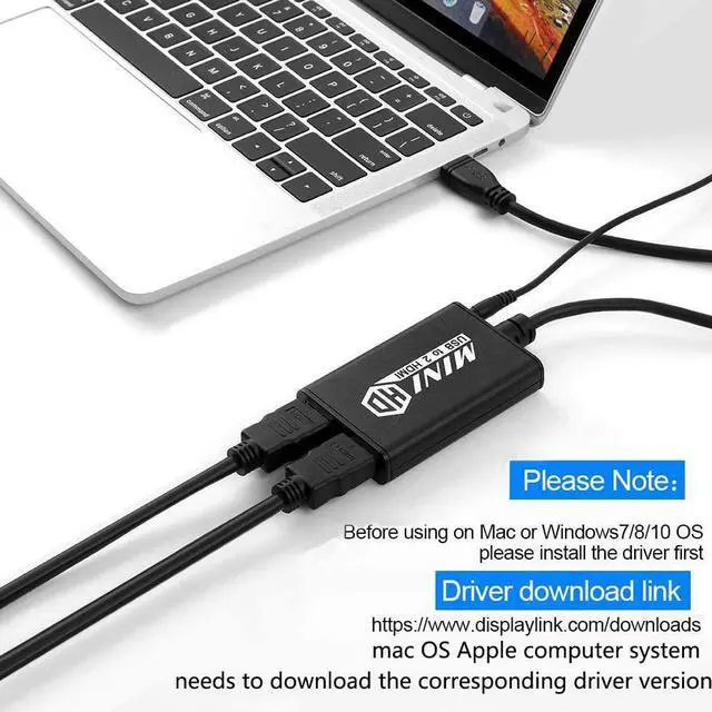 Alt view image 2 of 7 - Unstincer USB 3.0 to Dual HDMI Adapter,Compatible with Windows ChromeBook MacBook,Support 3.5mm Jack Stereo Output Expand 2 Different Display Screens (Dual HDMI Adapter)