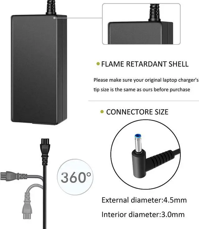 Alt view image 2 of 7 - 45W 19.5V 2.31A AC Laptop Power Adapter Charger for Hp Stream 11 13 14;Elitebook Folio 1040 G1;Touchsmart 15 250 G3 255 G4 355 G2; Hp Spectre X360