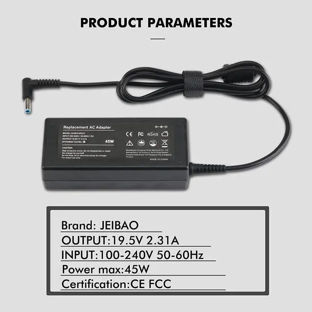 Alt view image 4 of 7 - 45W 19.5V 2.31A AC Laptop Power Adapter Charger for Hp Stream 11 13 14;Elitebook Folio 1040 G1;Touchsmart 15 250 G3 255 G4 355 G2; Hp Spectre X360