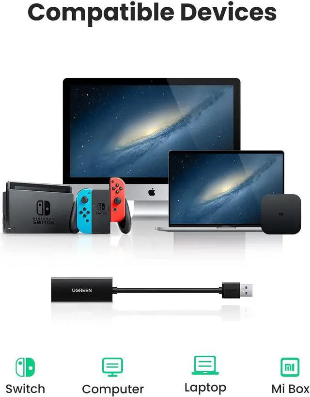 Alt view image 6 of 7 - UGREEN USB Ethernet Adapter USB 3.0 to 10 100 1000 Gigabit Ethernet LAN Network Adapter Ethernet Compatible for Nintendo Switch MacBook Surface Pro Laptop PC Black