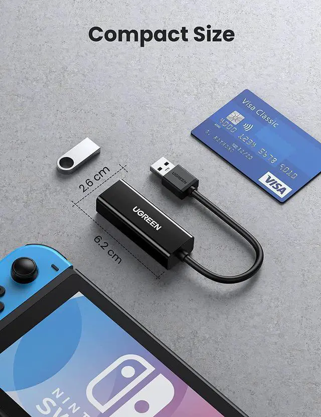 Alt view image 7 of 7 - UGREEN USB Ethernet Adapter USB 3.0 to 10 100 1000 Gigabit Ethernet LAN Network Adapter Ethernet Compatible for Nintendo Switch MacBook Surface Pro Laptop PC Black