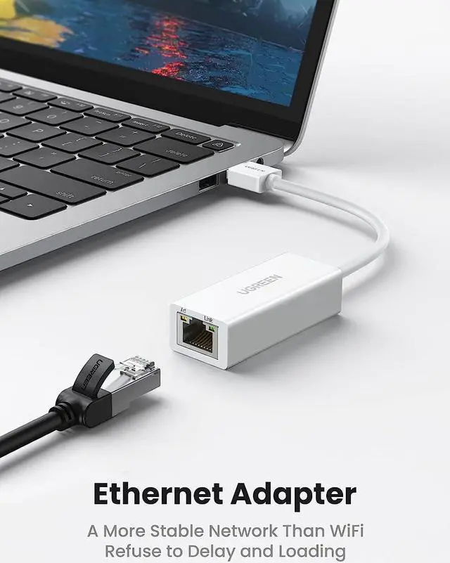 Alt view image 2 of 7 - UGREEN Ethernet Adapter USB 2.0 to 10 100 Network RJ45 LAN Wired Adapter Compatible with Nintendo Switch Wii Wii U MacBook Chromebook Windows Mac OS Surface Linux ASIX AX88772A Chipset White