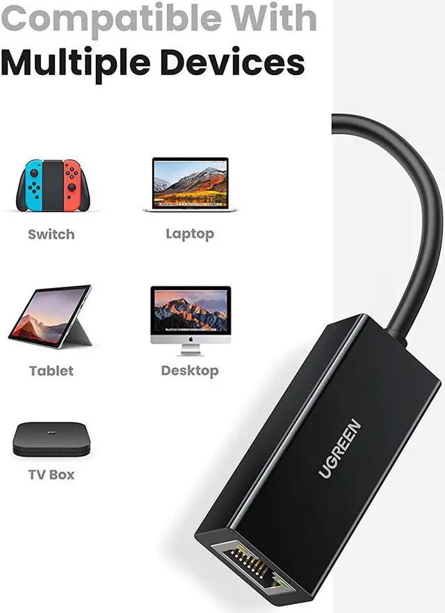 Alt view image 5 of 6 - UGREEN Ethernet Adapter USB to 10 100 Mbps Network Adapter RJ45 Wired LAN Adapter for Laptop PC Compatible with Nintendo Switch Wii Wii U MacBook Chromebook Surface Windows macOS Linux Black