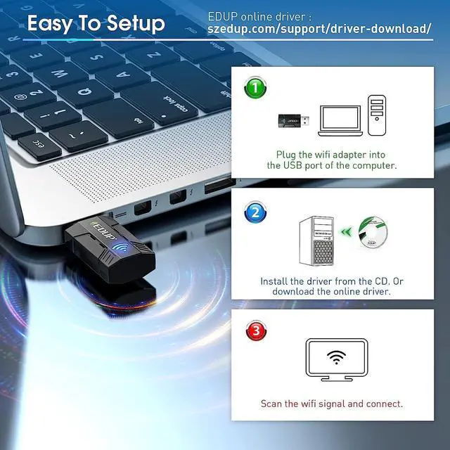 Alt view image 4 of 7 - EDUP AC 1300Mbps USB WiFi Adapter for PC USB 3.0 Wireless Dongle, 5Ghz /2.4Ghz Dual Band 802.11ac Network Adapter for Desktop Laptop,Built-in Antenna Supports Windows 10/8/7/XP/Vista/Mac10.6~10.15
