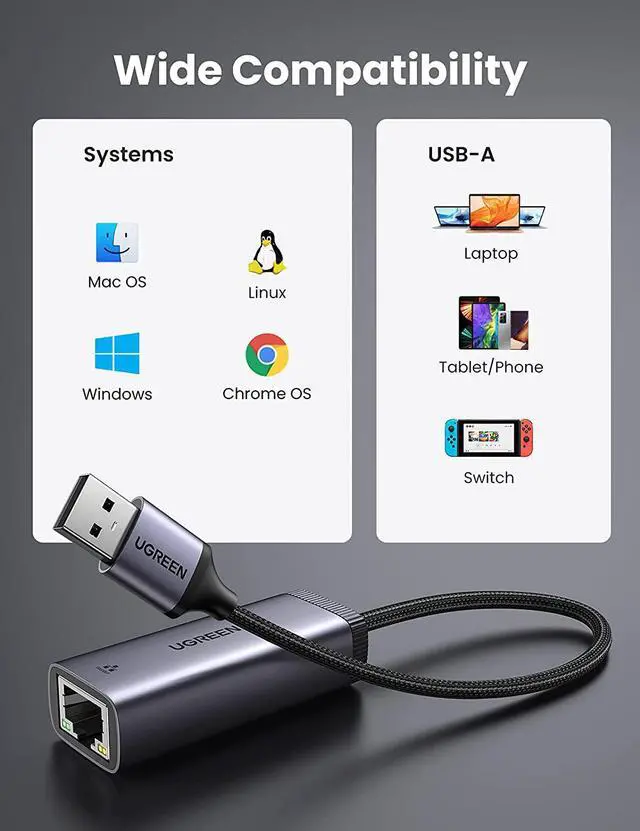 Alt view image 3 of 7 - USB Ethernet Adapter USB 3.0 to 10 100 1000 Mbps Gigabit LAN Network Adapter Mini RJ45 Internet Adapter Compatible with Nintendo Switch Laptop PC MacBook Surface XPS Raspberry Pi 4b and More