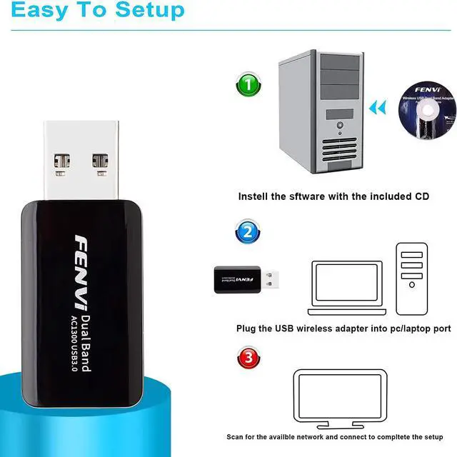 Alt view image 3 of 4 - 1300Mbps USB WiFi Card Dual Band USB 3.0 WiFi Adapter 2.4GHz 400Mbps 5GHz 867Mbps 802.11ac Dual Band Wireless Mini Carry Network Card for PC Desktop Laptop for Windows 11/10/8.1/8/7,Mac OS X