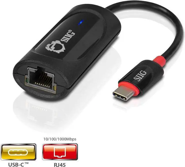 Alt view image 2 of 7 - SIIG USB Type C to Gigabit Ethernet Adapter - 10/100/1000 Mbps LAN adapter for Windows and Mac Systems, Thunderbolt 3 (Black)