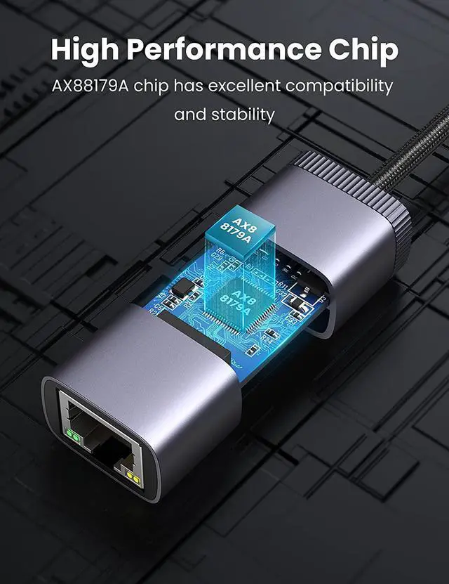 Alt view image 7 of 7 - UGREEN USB C to Ethernet Adapter Type C Thunderbolt 3 to RJ45 Gigabit LAN Network Adapter Compatible with MacBook Pro, MacBook Air, iPad Pro, Surface Book, Dell XPS, Chromebook, and More