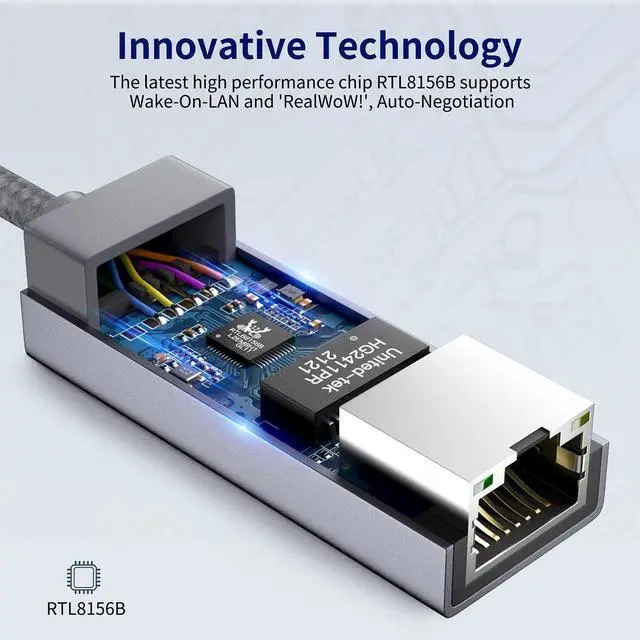 Alt view image 4 of 7 - USB 2.5Gb Ethernet Adapter, USB 3.0 to 2.5 Gigabit RJ45 LAN Network Adapter Cable, 10/100/1000/2500M Full Speed NIC for Mac OS, iOS, Windows, Linux, Dell XPS, Thinkpad X, Synology NAS, PC
