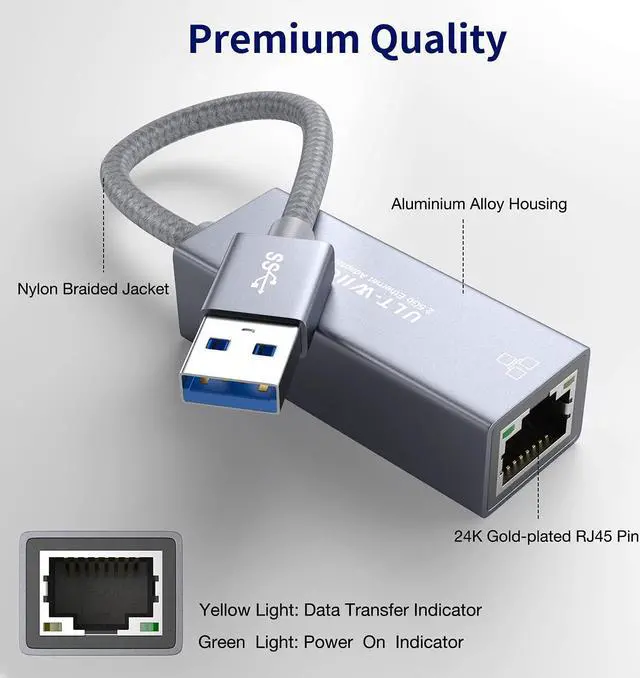 Alt view image 5 of 7 - USB 2.5Gb Ethernet Adapter, USB 3.0 to 2.5 Gigabit RJ45 LAN Network Adapter Cable, 10/100/1000/2500M Full Speed NIC for Mac OS, iOS, Windows, Linux, Dell XPS, Thinkpad X, Synology NAS, PC