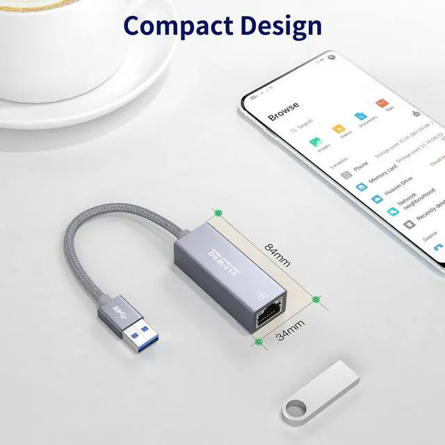 Alt view image 6 of 7 - USB 2.5Gb Ethernet Adapter, USB 3.0 to 2.5 Gigabit RJ45 LAN Network Adapter Cable, 10/100/1000/2500M Full Speed NIC for Mac OS, iOS, Windows, Linux, Dell XPS, Thinkpad X, Synology NAS, PC