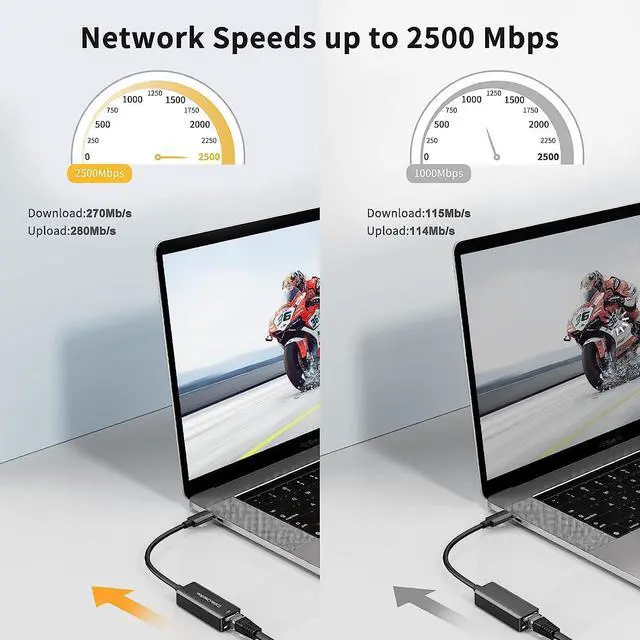 Alt view image 3 of 7 - CableCreation USB C to 2.5G Ethernet Adapter, USB C 3.1 to RJ45 2.5 Gigabit LAN Thunderbolt 3, Compatible with MacBook Pro MacBook Air iPad Pro Surface Pro 7 Dell XP15 13 Chromebook Windows Mac OS